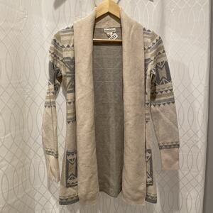 Women's Cardigan Sweater Small Aztec Academia Open Front Neutral Beige Cotton